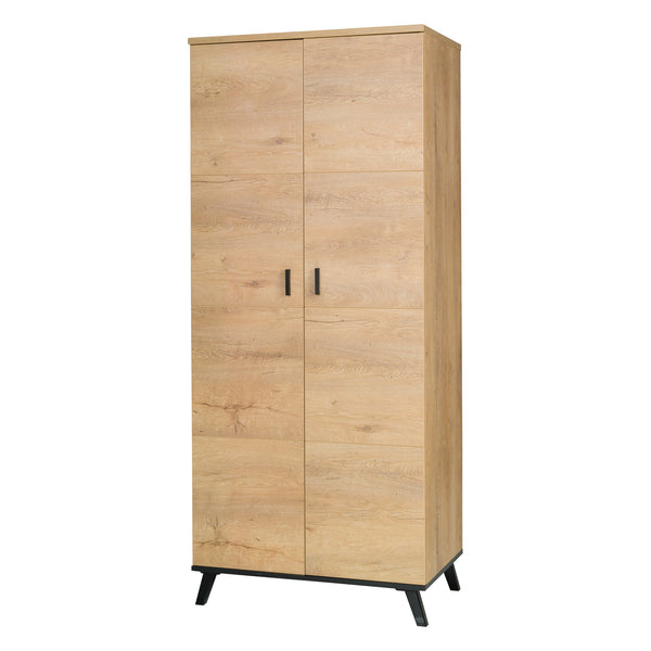 John Kleiderschrank 81 cm mit 2 Türen – Eiche Lefkas / Schwarz