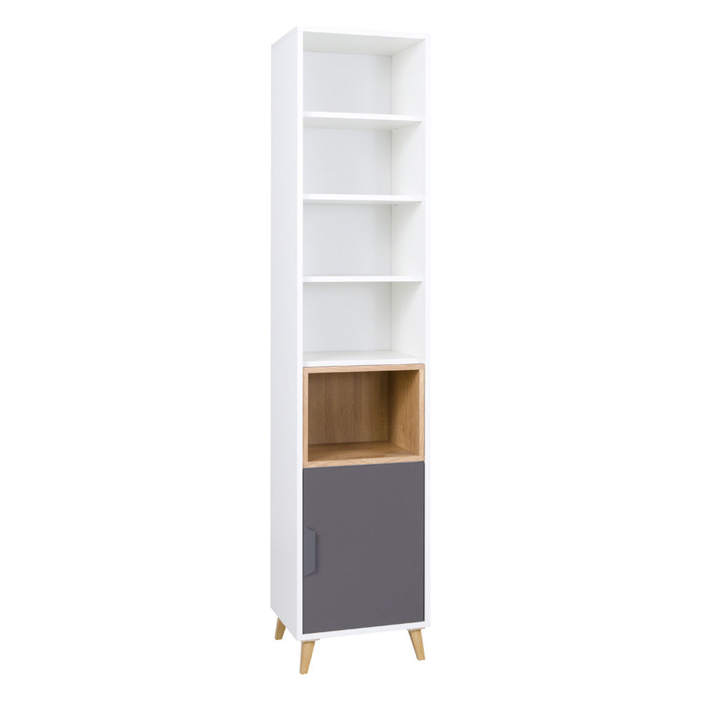 Joker Standregal schmal 41 cm mit 1 Tür – Weiß / Graphit / Grau / Eiche Lefkas