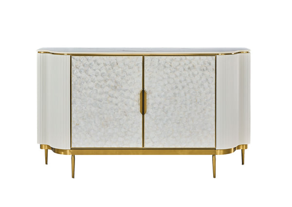 Kommode Hillora Gebrochenes Weiß, White worktop, Golden legs and accents 150 × 88 × 40 cm mit 2 Türen