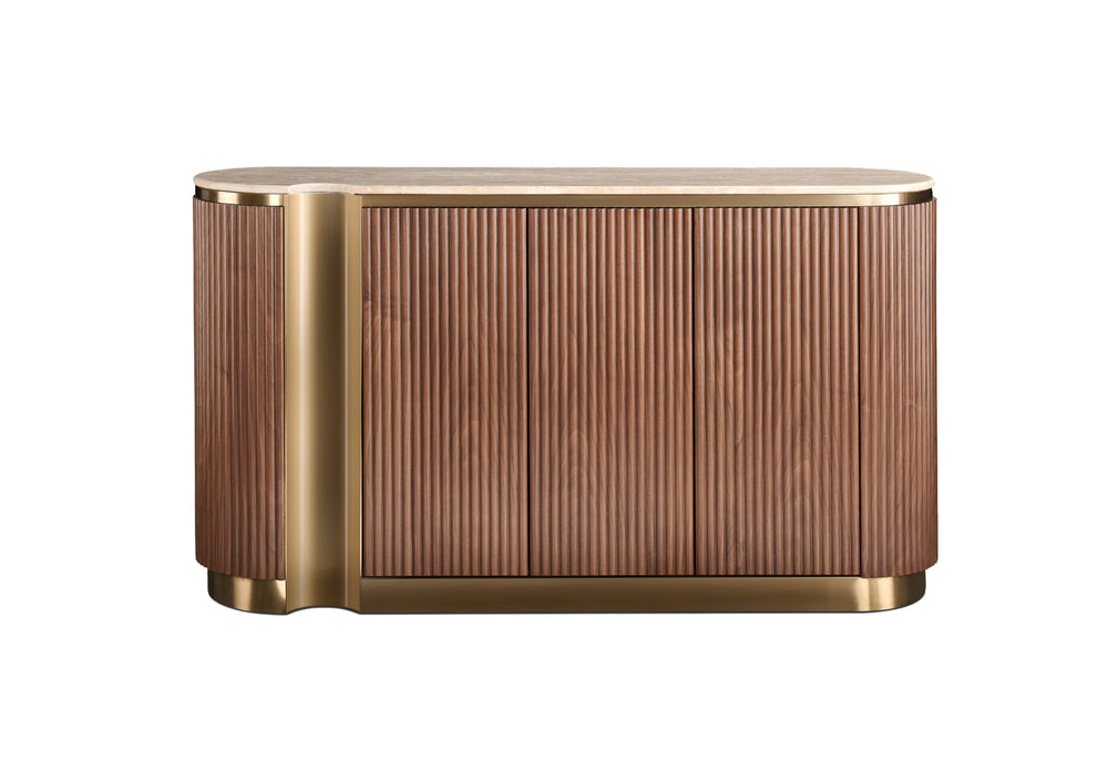 Kommode Hillora Light beige worktop, Golden lower wreath and accents, Walnut 158 × 88 × 40 cm mit 3 Türen