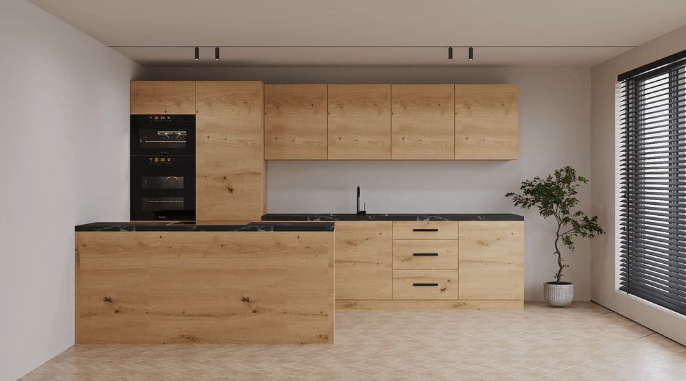Inselküche Nexa Woodline – 360 cm + Insel 180 cm – K104-G360