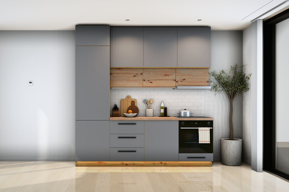 Küchenzeile Nexa Grau & Woodline – 240 cm – K17-G240