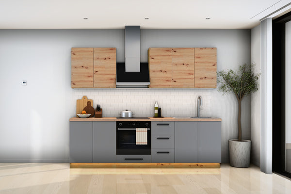 Küchenzeile Nexa Grau & Woodline – 260 cm – K97-G260
