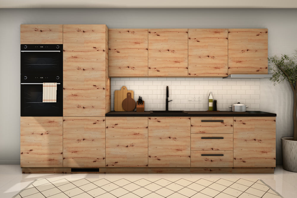 Küchenzeile Nexa Woodline – 360 cm – mit Kühl- und Geräte-Hochschrank – K109-G360