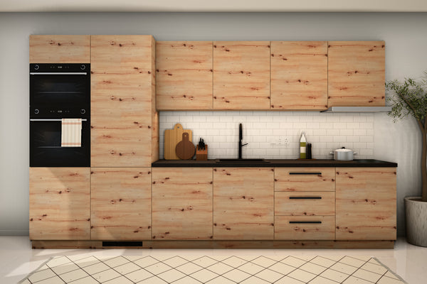 Küchenzeile Nexa Woodline – 360 cm – mit Kühl- und Geräte-Hochschrank – K109-G360