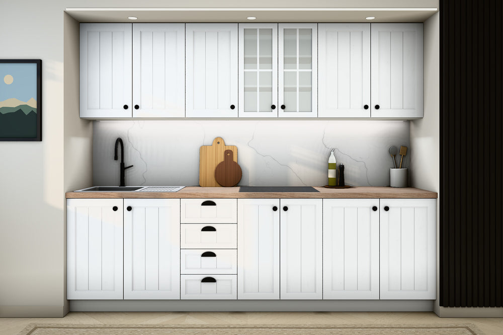 Küchenzeile Provence Andersen Kiefer – 260 cm – mit Glashängeschrank – K4-G260