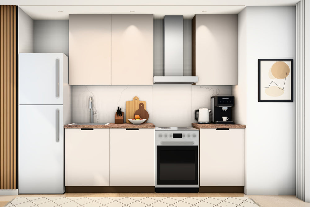 Küchenzeile Sorento Beige & Dunkle Eiche – 300 cm – Kompakt, Komfort oder Premium