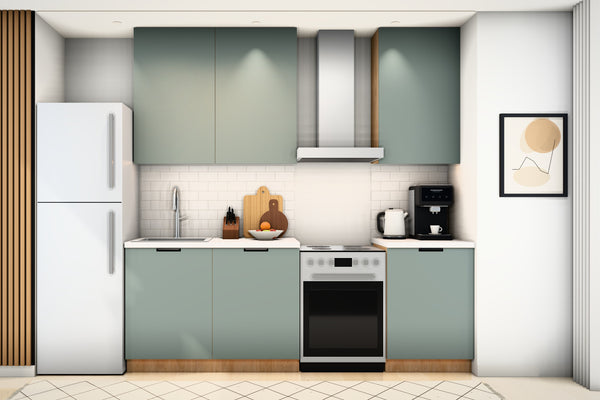 Küchenzeile Sorento Grün & Sonoma Eiche – 300 cm – Kompakt, Komfort oder Premium