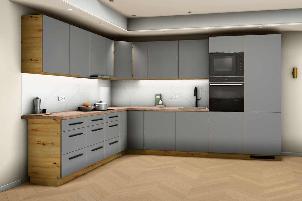 L-Küche Nexa Grau & Artisan-Eiche – 330 × 270 cm – KÜ-NEXA-003