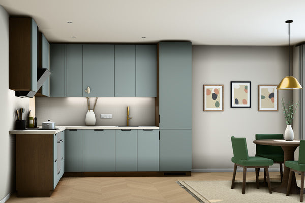 L-Küche Sorento Grün & Dunkle Eiche – 294 × 239 cm – KÜ-SORENTO2-001