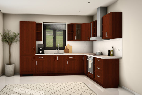 L-Küche Sycylia Milano Walnuss – 310 × 250 cm – mit Kühlumbau-Hochschrank – K11-G310