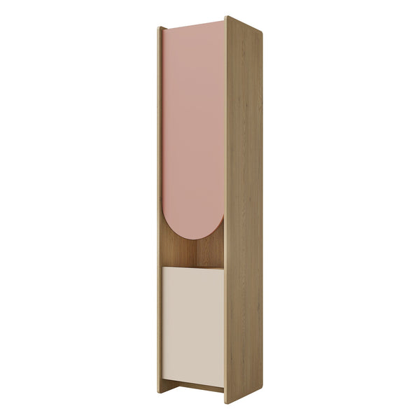 Lexi Hochregal schmal 43 cm mit 2 Türen (hohe Oberfront) – Cremona Eiche / Macadamia / Puderrosa
