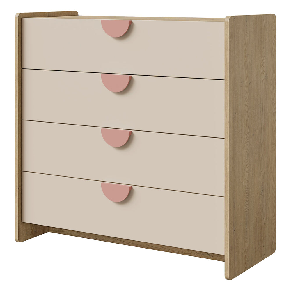 Lexi Kommode 93 cm mit 4 Schubladen – Cremona Eiche / Macadamia / Puderrosa