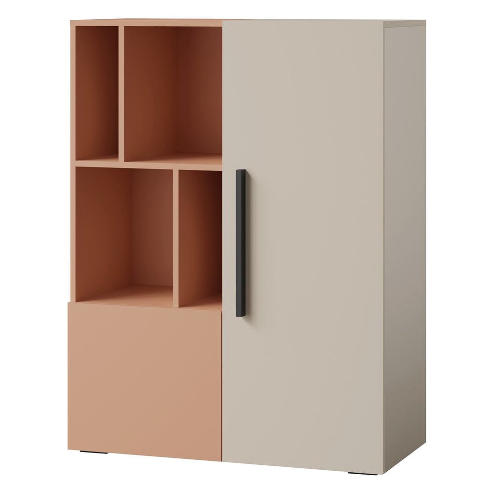 Lorin Regal 90 cm mit 2 Türen und offenen Fächern – Kaschmir / Alpaka