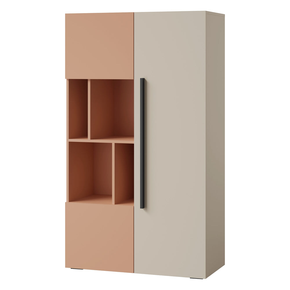 Lorin Regal 90 cm mit 3 Türen und offenen Fächern – Kaschmir / Alpaka