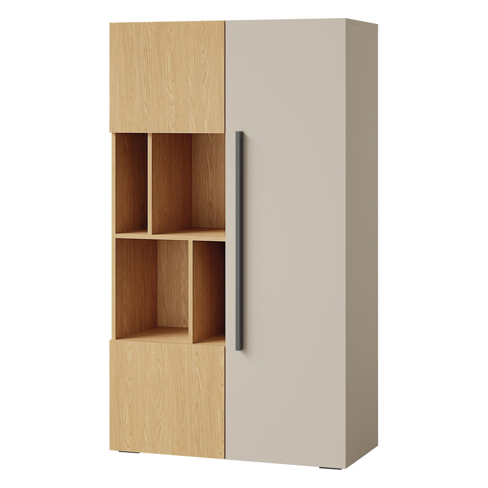 Lorin Regal 90 cm mit 3 Türen und offenen Fächern – Kaschmir / Frühlingseiche