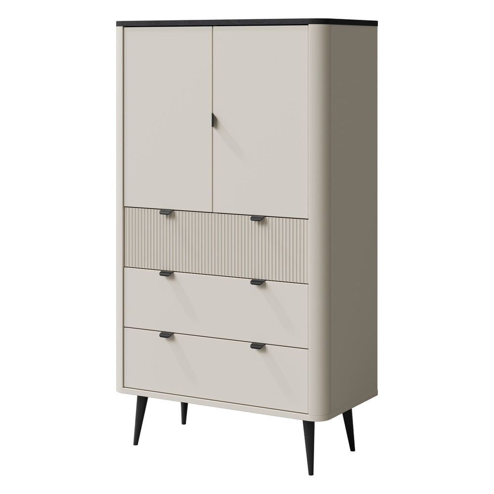 Marly Highboard 90 cm mit 2 Türen und 3 Schubladen – Kaschmir / Grauer Stein