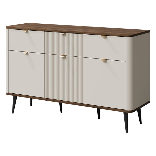 Marly Kommode 130 cm mit 3 Türen und 3 Schubladen – Kaschmir / Walnuss