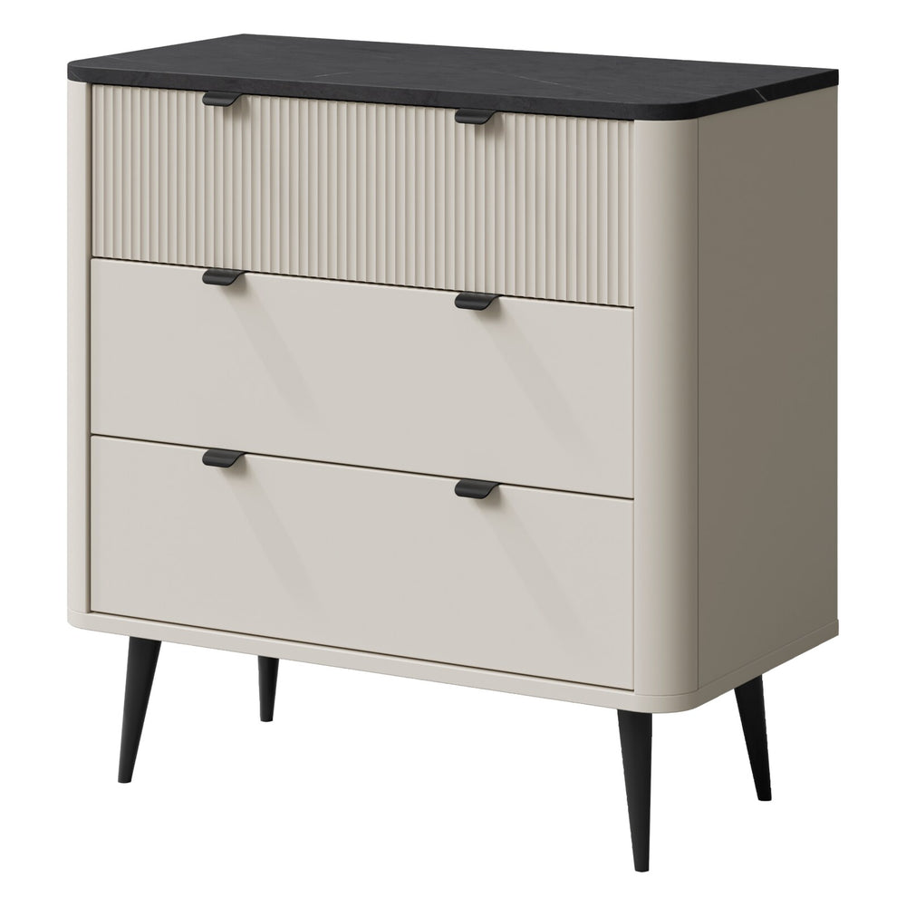 Marly Kommode 90 cm mit 3 Schubladen – Kaschmir / Grauer Stein