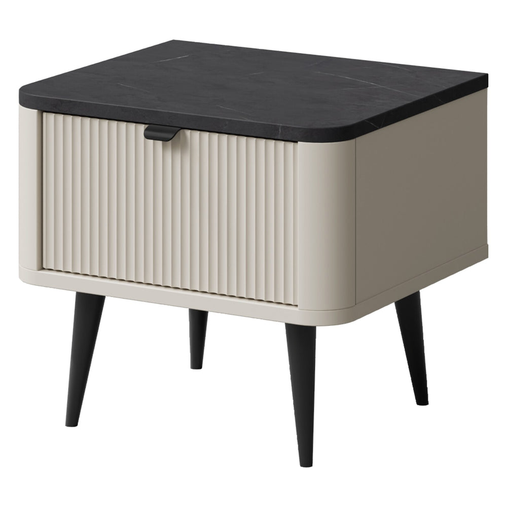 Marly Nachttisch 50 cm mit 1 Schublade – Kaschmir / Grauer Stein