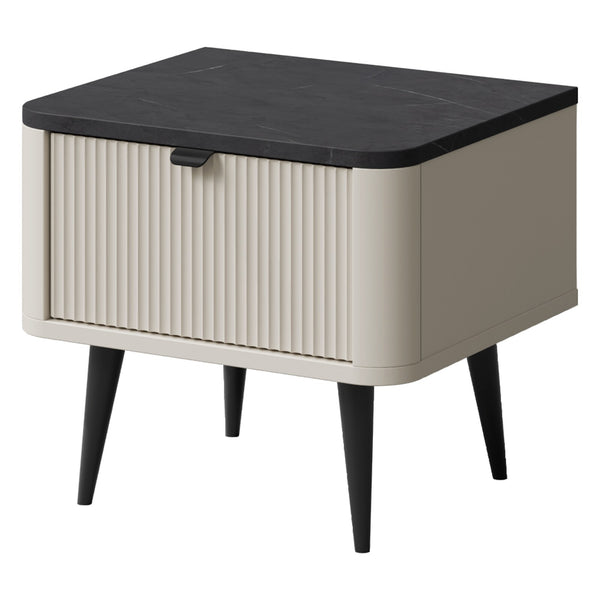 Marly Nachttisch 50 cm mit 1 Schublade – Kaschmir / Grauer Stein