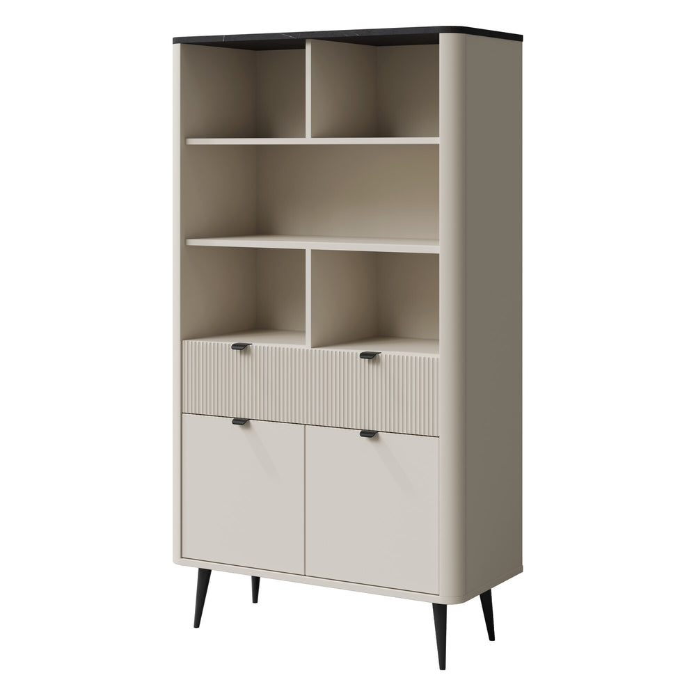 Marly Regal 90 cm mit offenen Fächern, 2 Türen und 1 Schublade – Kaschmir / Grauer Stein