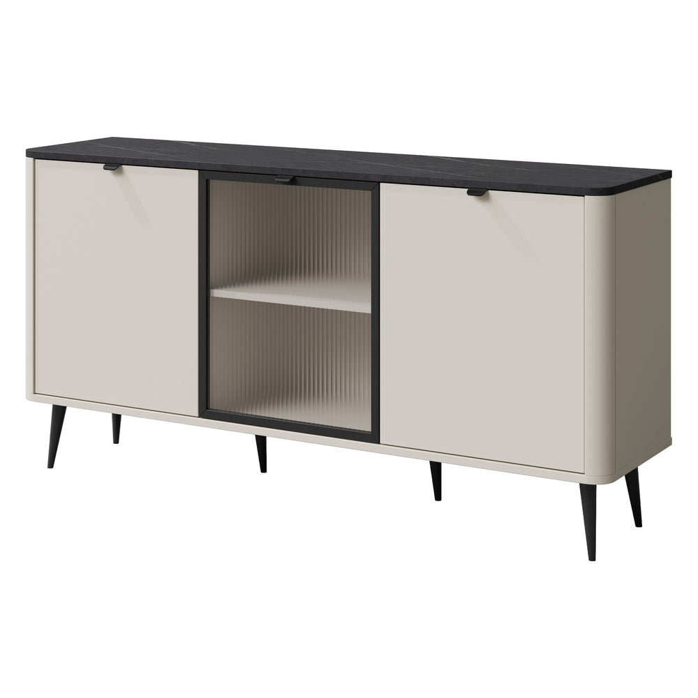 Marly Sideboard 160 cm mit 2 Türen und 1 Glastür – Kaschmir / Grauer Stein