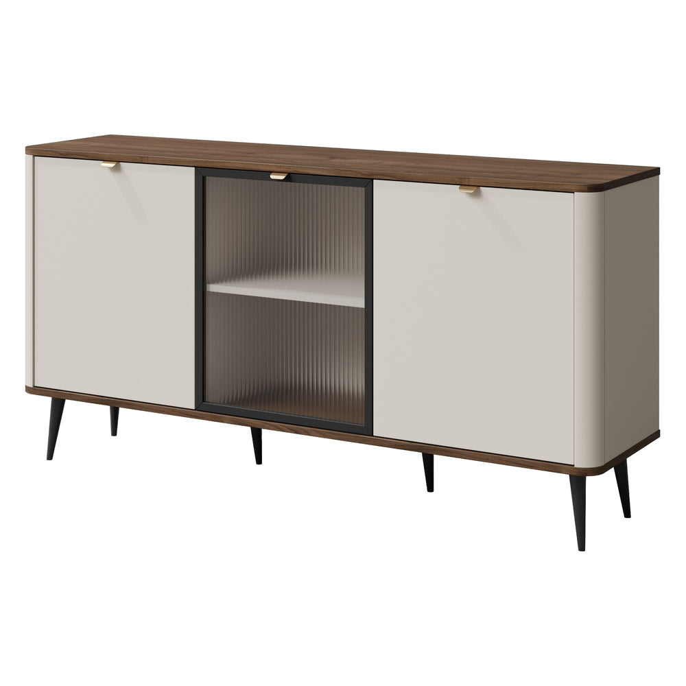 Marly Sideboard 160 cm mit 2 Türen und 1 Glastür – Kaschmir / Walnuss