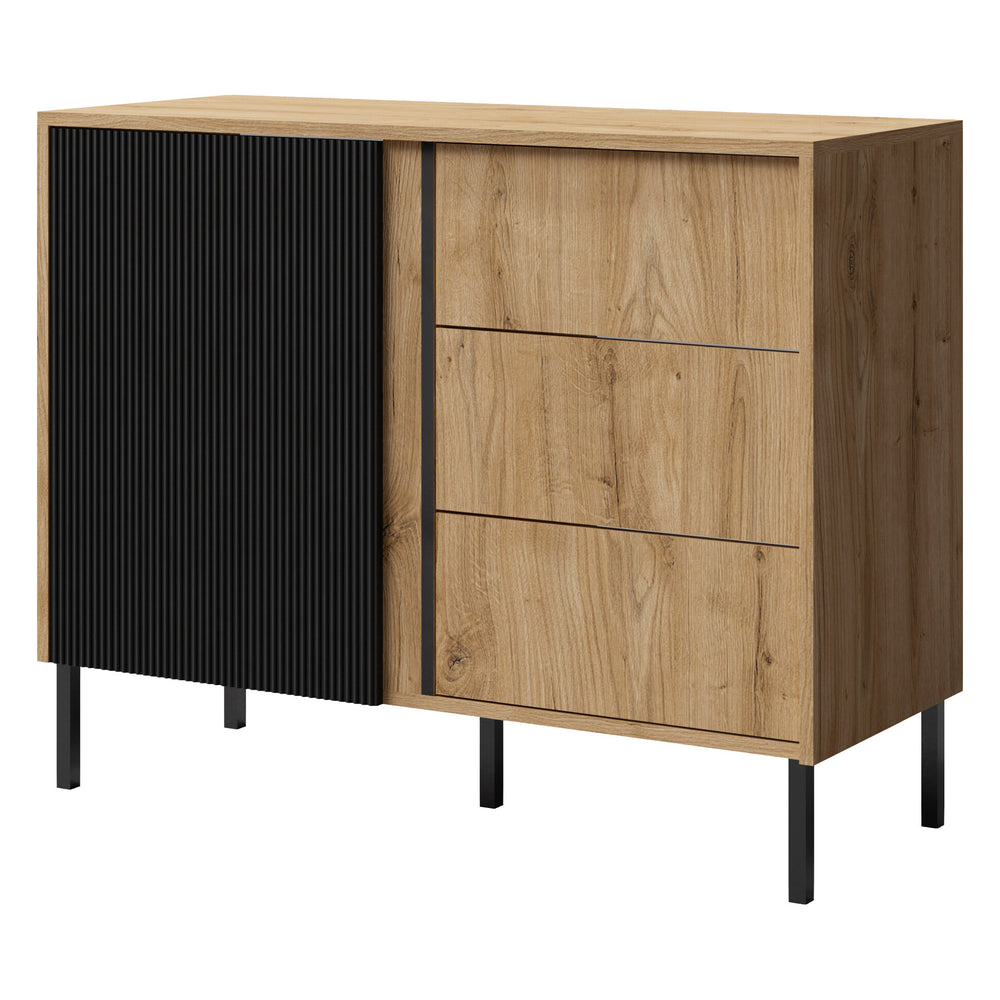 Mia Kommode 100 cm mit 1 Tür und 3 Schubladen – Eiche Odwieczny / Schwarz