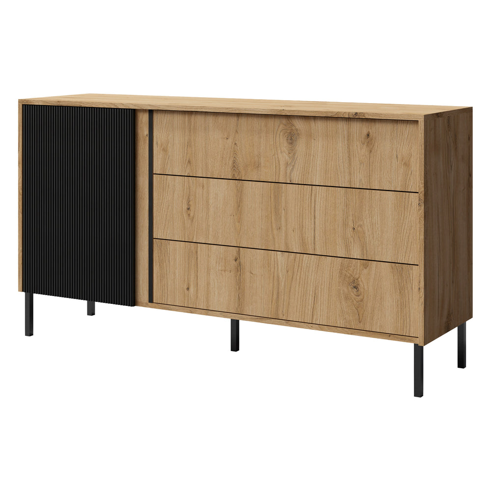 Mia Kommode 145 cm mit 1 Tür und 3 Schubladen – Eiche Odwieczny / Schwarz