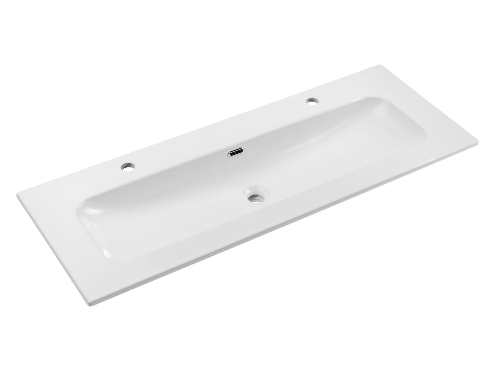 Möbelwaschbecken Flavia 121 × 46 cm – Weiß, glänzend, eckig – 2 Hahnlöcher