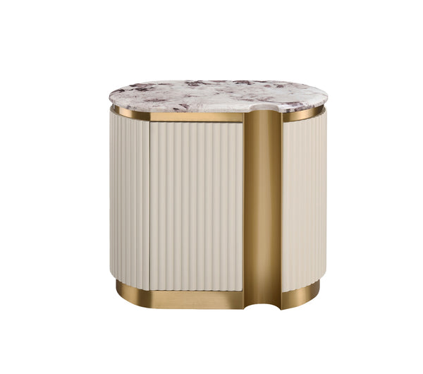 Nachttisch Hillora Taupe/cool dark brown worktop with a marble pattern, Light cream, Golden brass base and accents 60 × 55 × 40 cm (Art.-Nr. CO-P-001026)