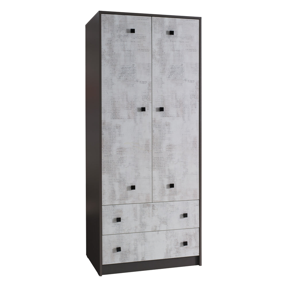 Tommy Kleiderschrank 80 cm mit 2 Türen und 2 Schubladen – Graphit / Enigma