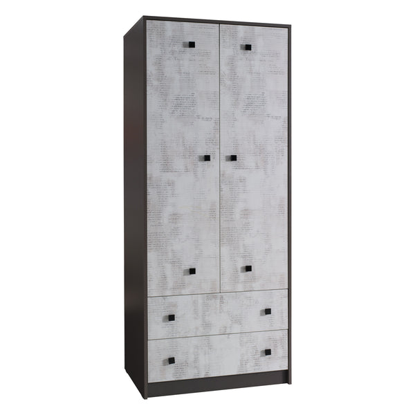 Tommy Kleiderschrank 80 cm mit 2 Türen und 2 Schubladen – Graphit / Enigma