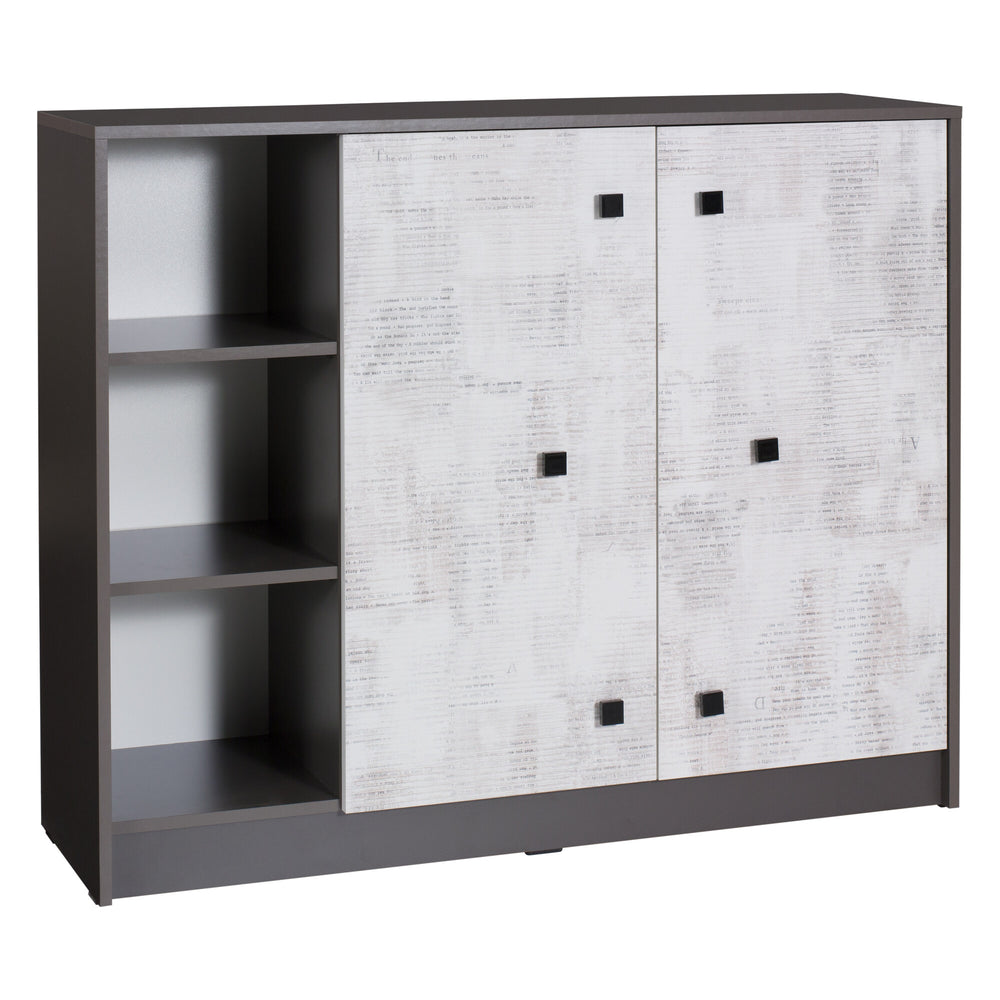 Tommy Kommode 120 cm mit 2 Türen und offenen Fächern – Graphit / Enigma