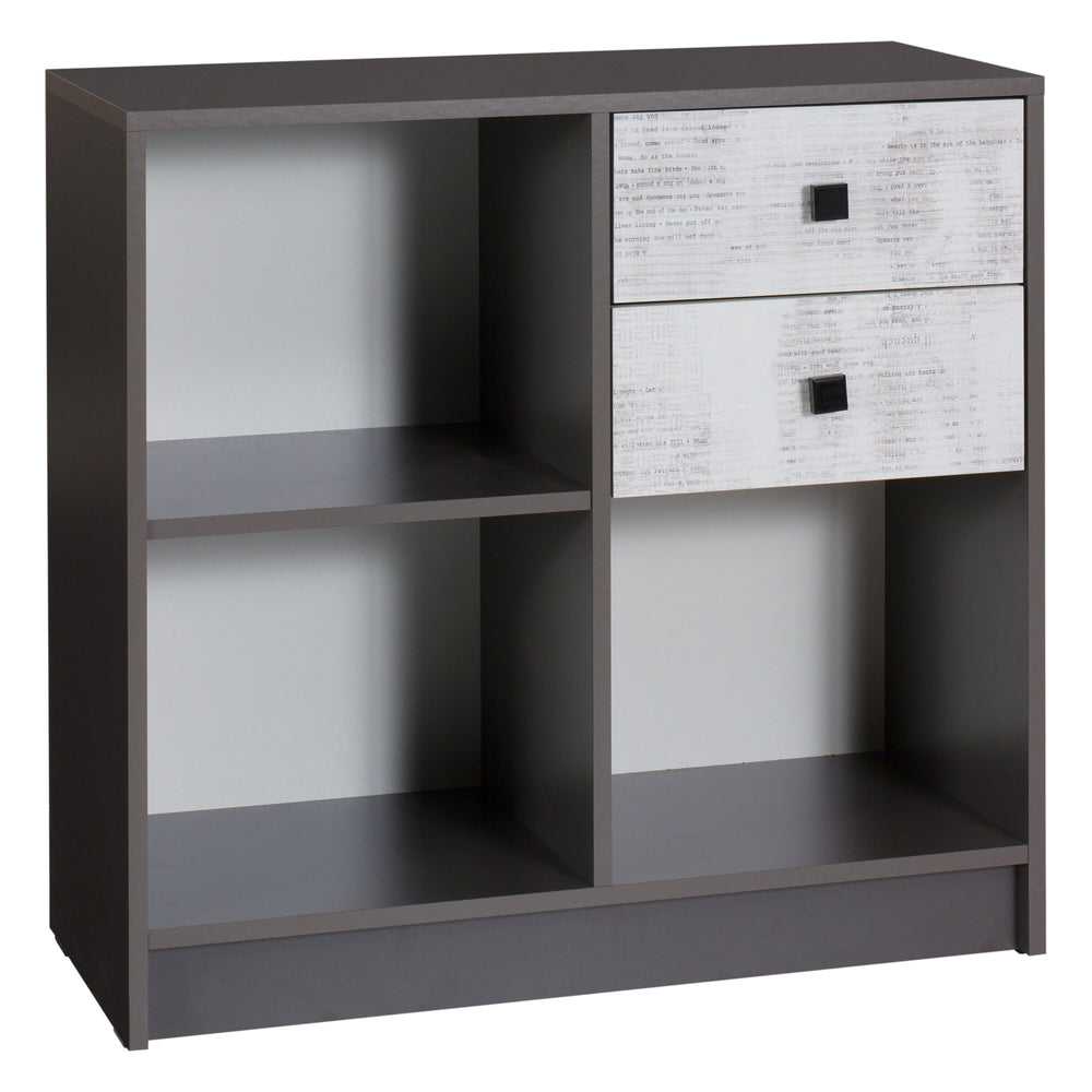 Tommy Kommode 80 cm mit 2 Schubladen und offenen Fächern – Graphit / Enigma