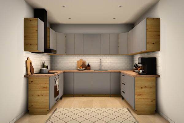 U-Küche Nexa Grau & Artisan-Eiche – 300 × 240 × 240 cm – KÜ-NEXA-001
