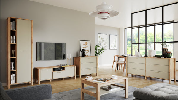 Velario Wohnzimmer-Set 5-teilig – Modernes Wohnmöbel-Set in Wotan Eiche & Beige