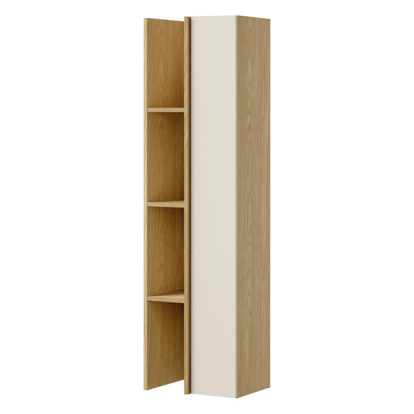 Velor Hochregal 40 cm mit 1 Tür und offenen Fächern – Frühlingseiche / Macadamia