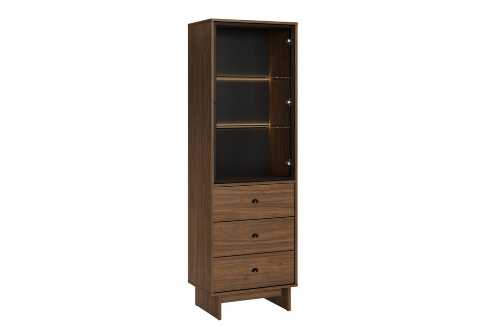 Vitrine Yorvi Walnuss Villa 60 × 185 × 40 cm mit 1 Tür und 3 Schubladen