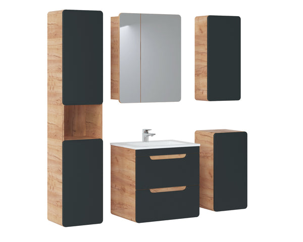Waschbeckenunterschrank Amaris Cosmos Grau 60 × 59 × 46 cm mit 2 Schubladen