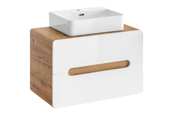 Waschbeckenunterschrank Amaris Weiß Hochglanz 80 × 53 × 46 cm mit 2 Schubladen