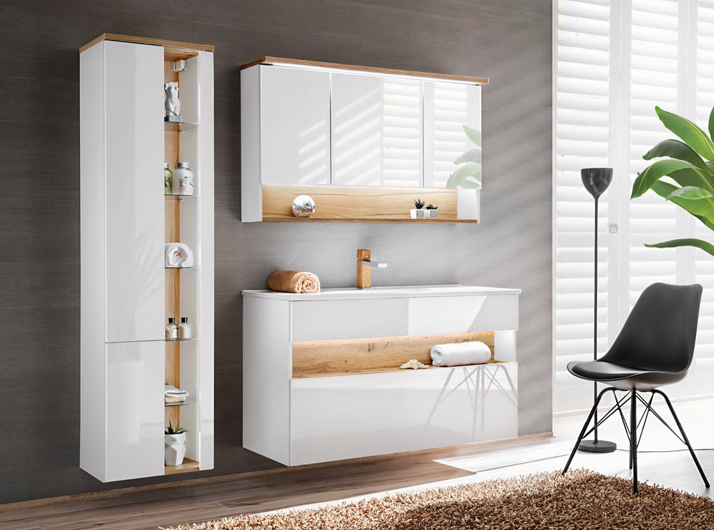 Waschbeckenunterschrank Belmara Weiß 120 × 68 × 46 cm mit 1 Schublade