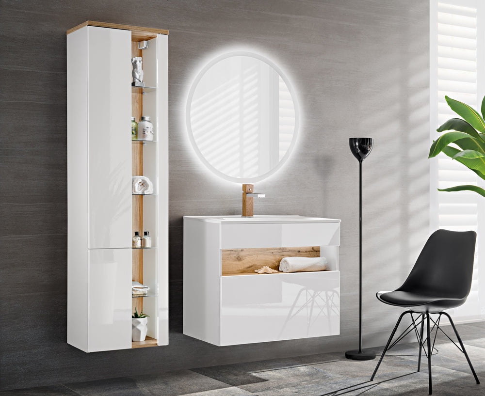 Waschbeckenunterschrank Belmara Weiß 80 × 68 × 46 cm mit 1 Schublade