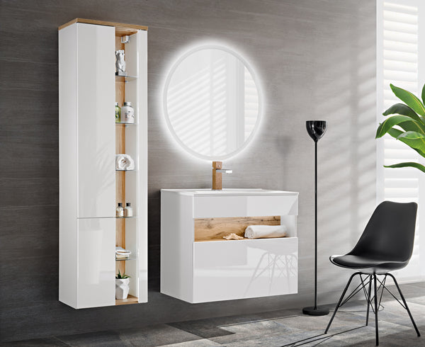 Waschbeckenunterschrank Belmara Weiß 80 × 68 × 46 cm mit 1 Schublade