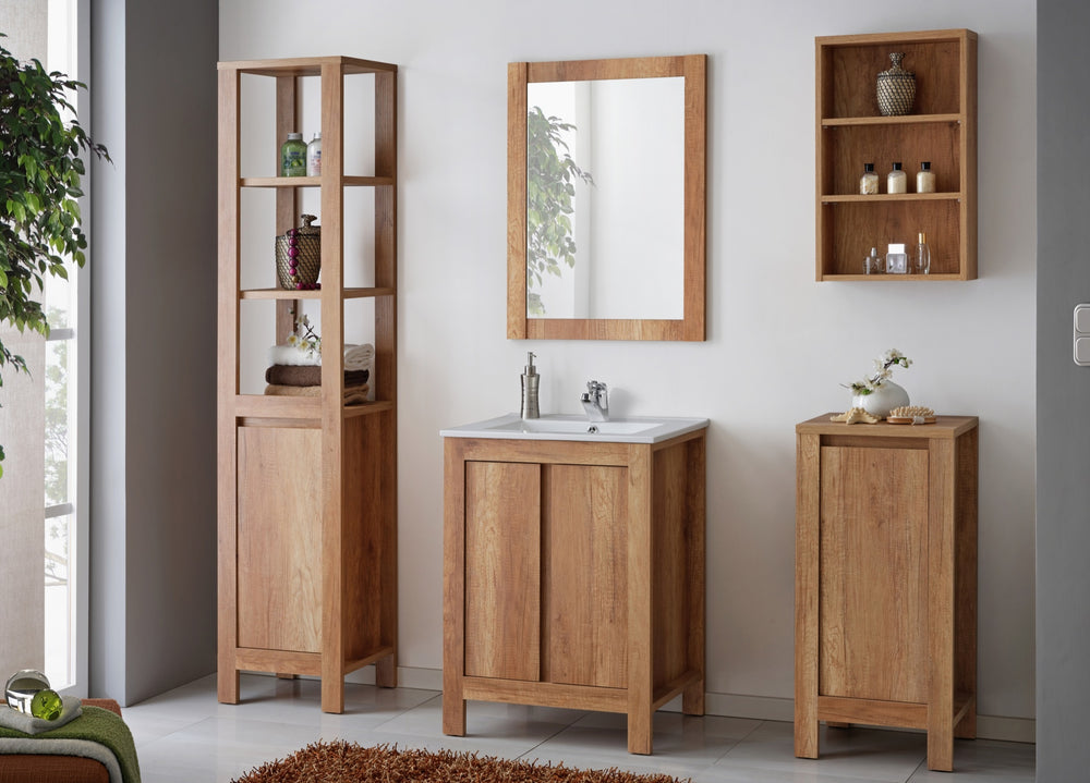 Waschbeckenunterschrank Clarvo Roman Eiche 60 × 79 × 46 cm mit 2 Türen