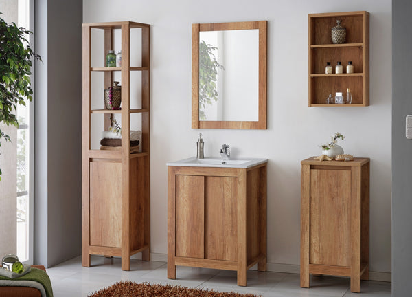 Waschbeckenunterschrank Clarvo Roman Eiche 60 × 79 × 46 cm mit 2 Türen