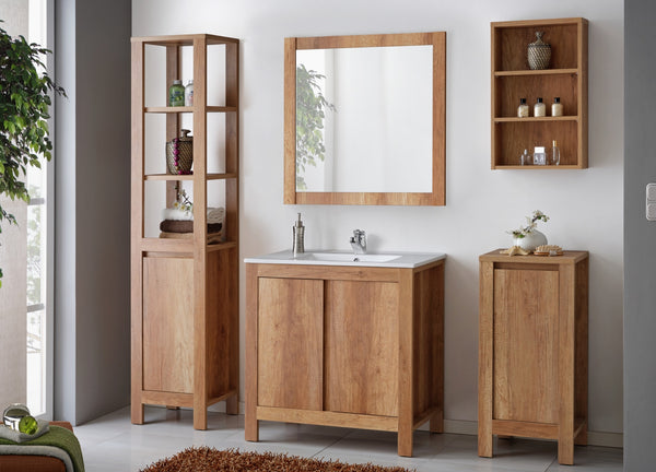 Waschbeckenunterschrank Clarvo Roman Eiche 80 × 79 × 46 cm mit 2 Türen