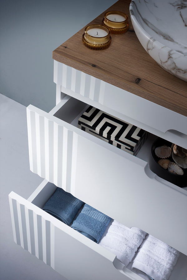 Waschbeckenunterschrank Fivora Weiß 80 × 62 × 46 cm mit 2 Schubladen