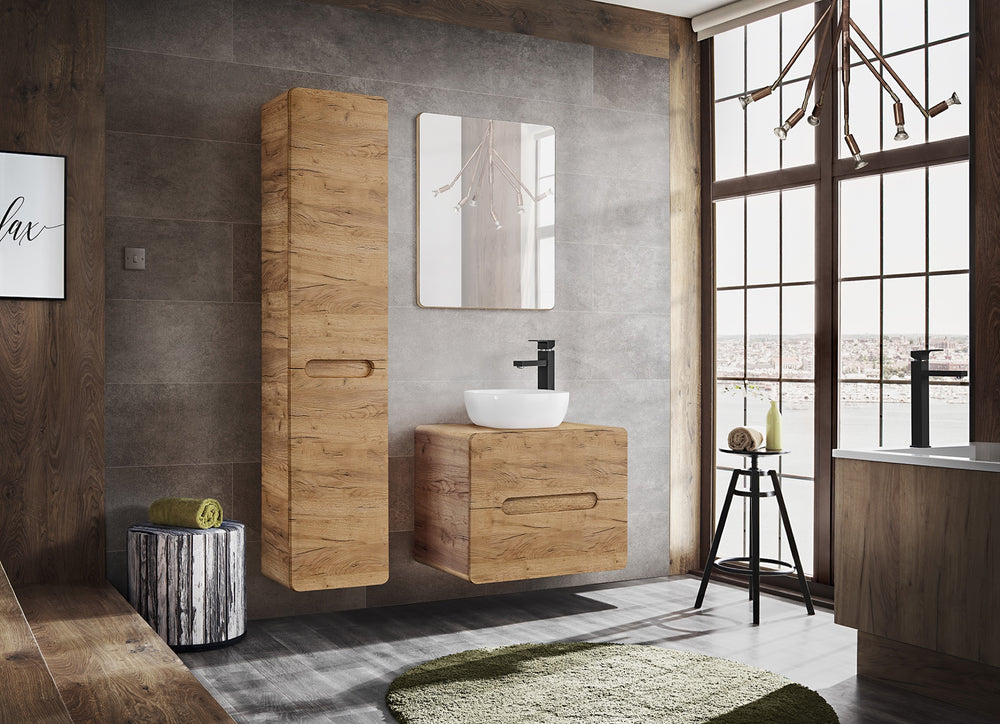 Waschtischunterschrank für Aufsatzwaschbecken Amaris Golden Craft Eiche 60 × 53 × 46 cm mit 2 Schubladen